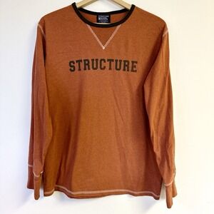 Vtg Structure Shirt Men's M Burnt Orange Spell Out Logo‎ Long Sleeve Made In USA